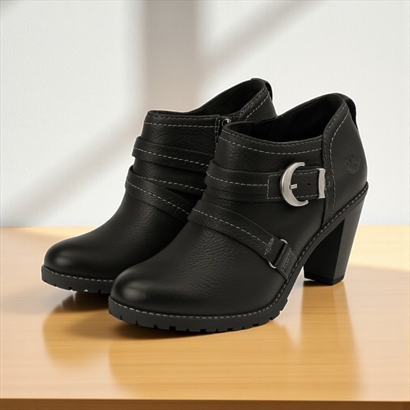 Women’s Timberland Earth keepers Leather Ankle Biker Boots Black size 7M - Picture 1 of 10